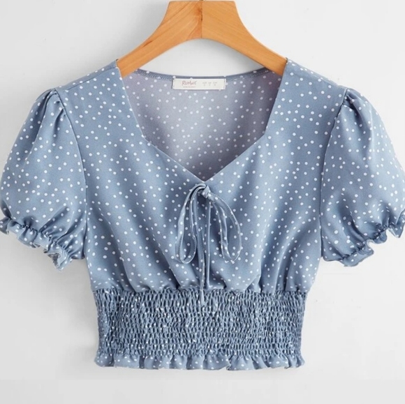 ROMWE Tops - Retro Style Polka Dot Crop